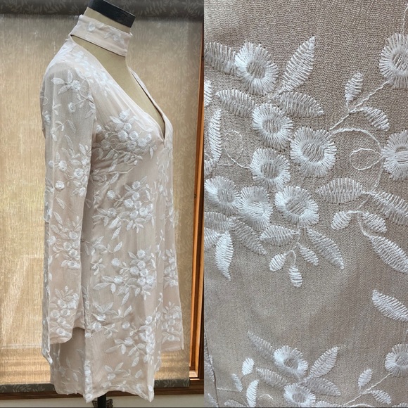 Floral Embroidered Blush Mini Dress - Picture 3 of 5